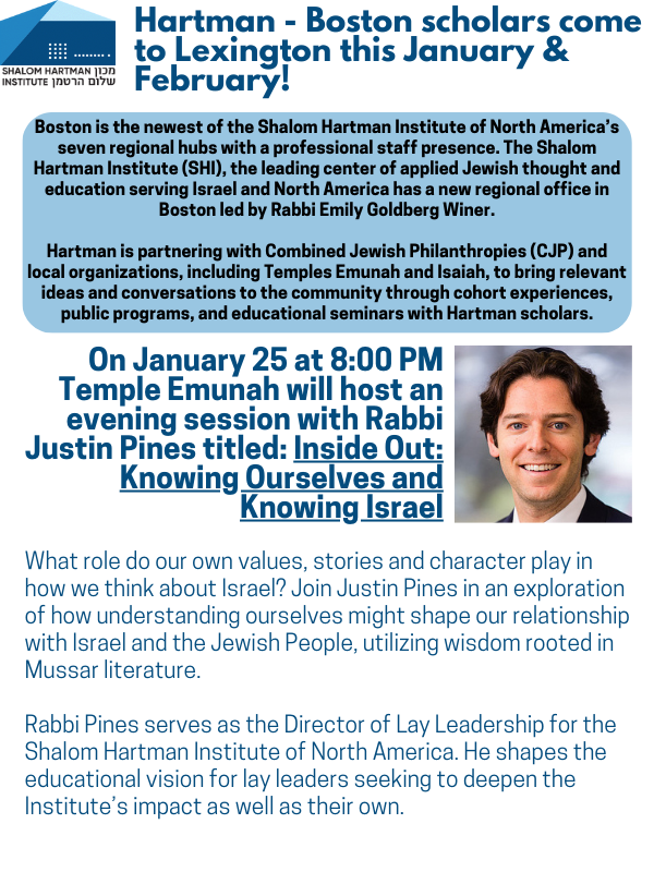 Hartman Boston Scholar, Rabbi Justin Pines, Speaks to Emunah