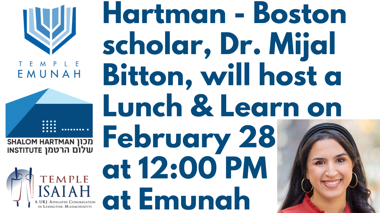 Hartman Boston Scholar, Dr. Mijal Bitton, Speaks to Emunah