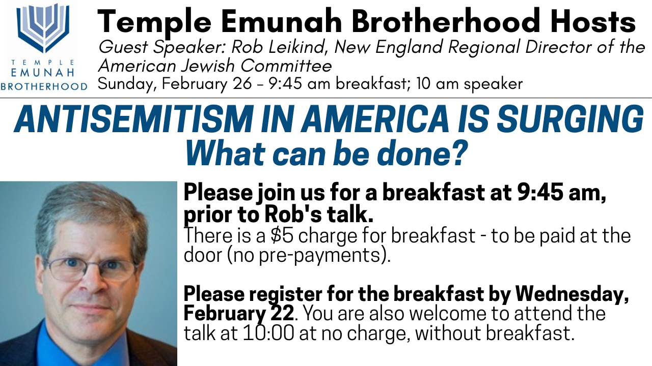 Temple Emunah Brotherhood Hosts Guest Speaker: Rob Leikind